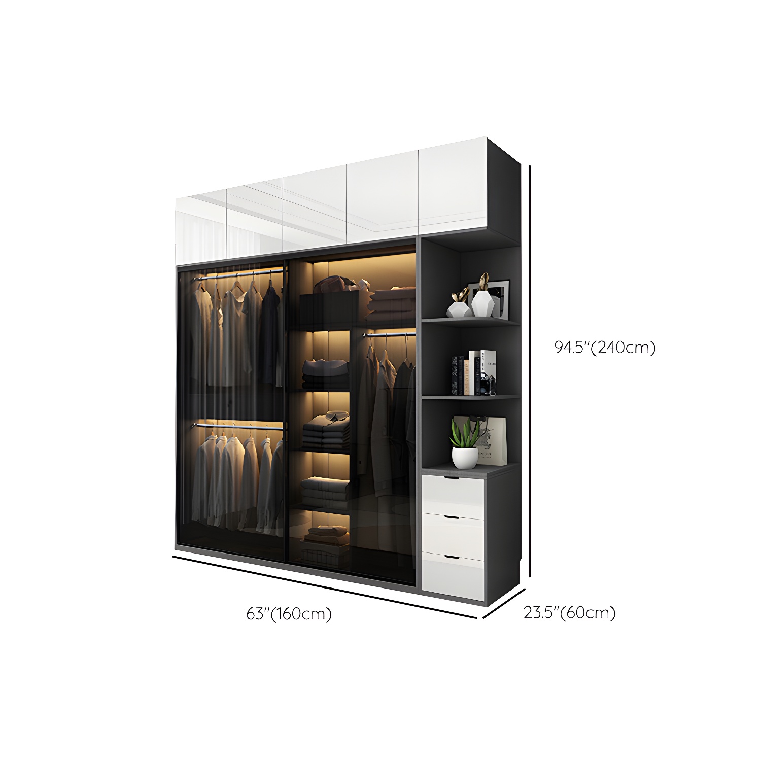 Modern Style Glass Wardrobe Black Colour Wardrobe Closet with Sliding Door - image 15