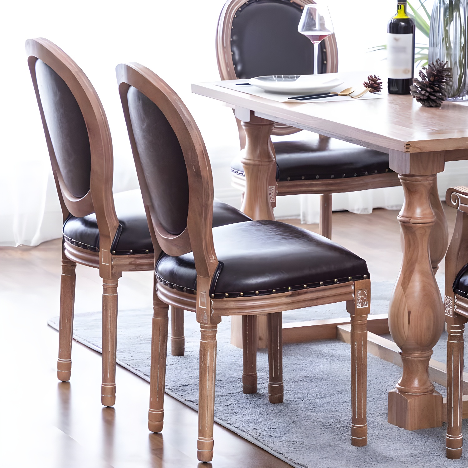 Solid Wood Country Style Dining Room Chair Matte Finish King Louis Back Side Chair - image 19