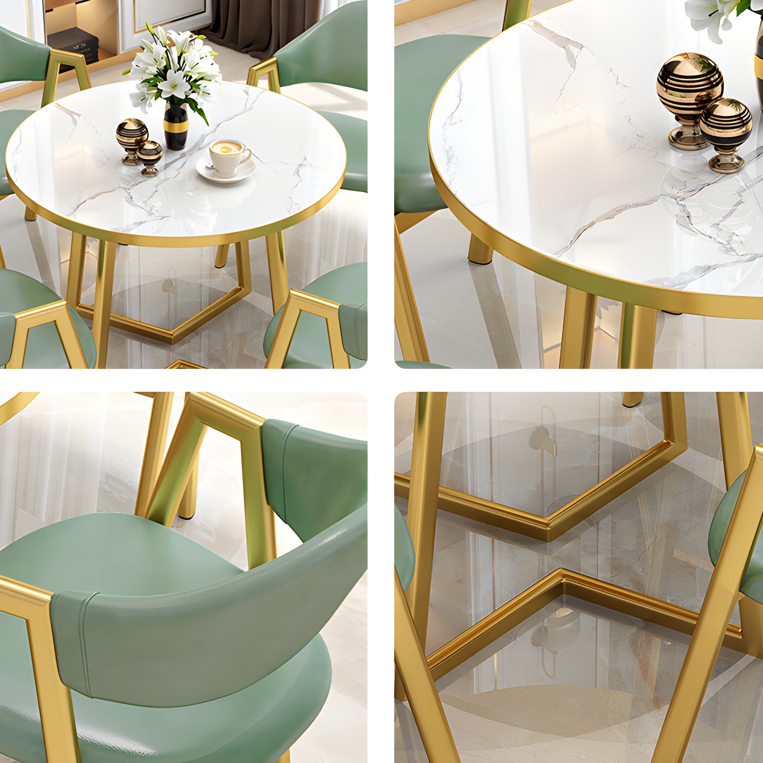 Round Standard Laminated Faux Marble Dining Set with Gold Metallic Legs for Dining Furniture - image 6