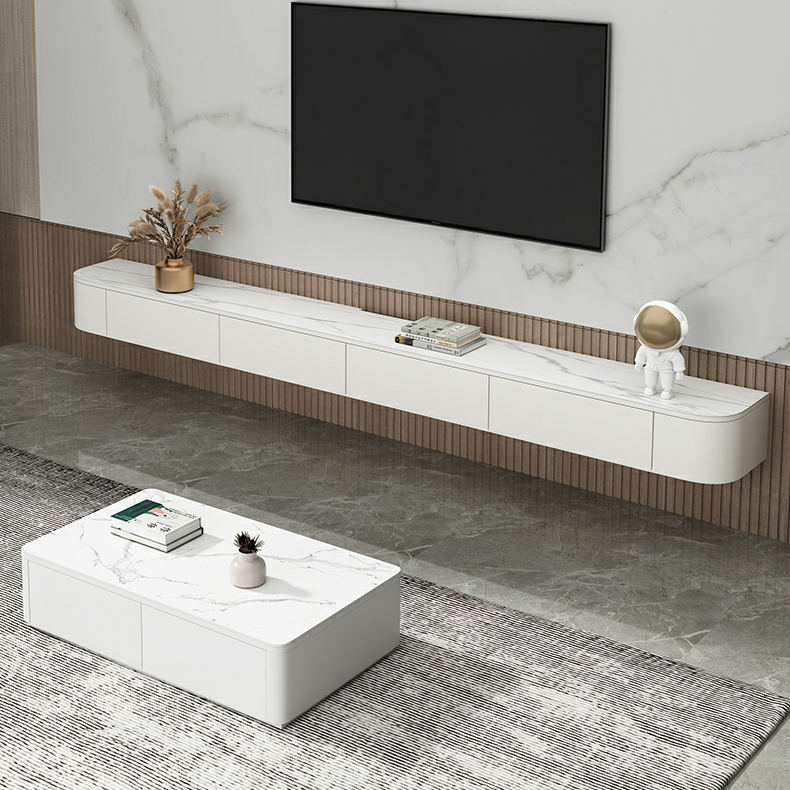 Elegant Rubberwood TV Stand with Floating Mount, Cable Management, and Soft Close Drawers - image 13
