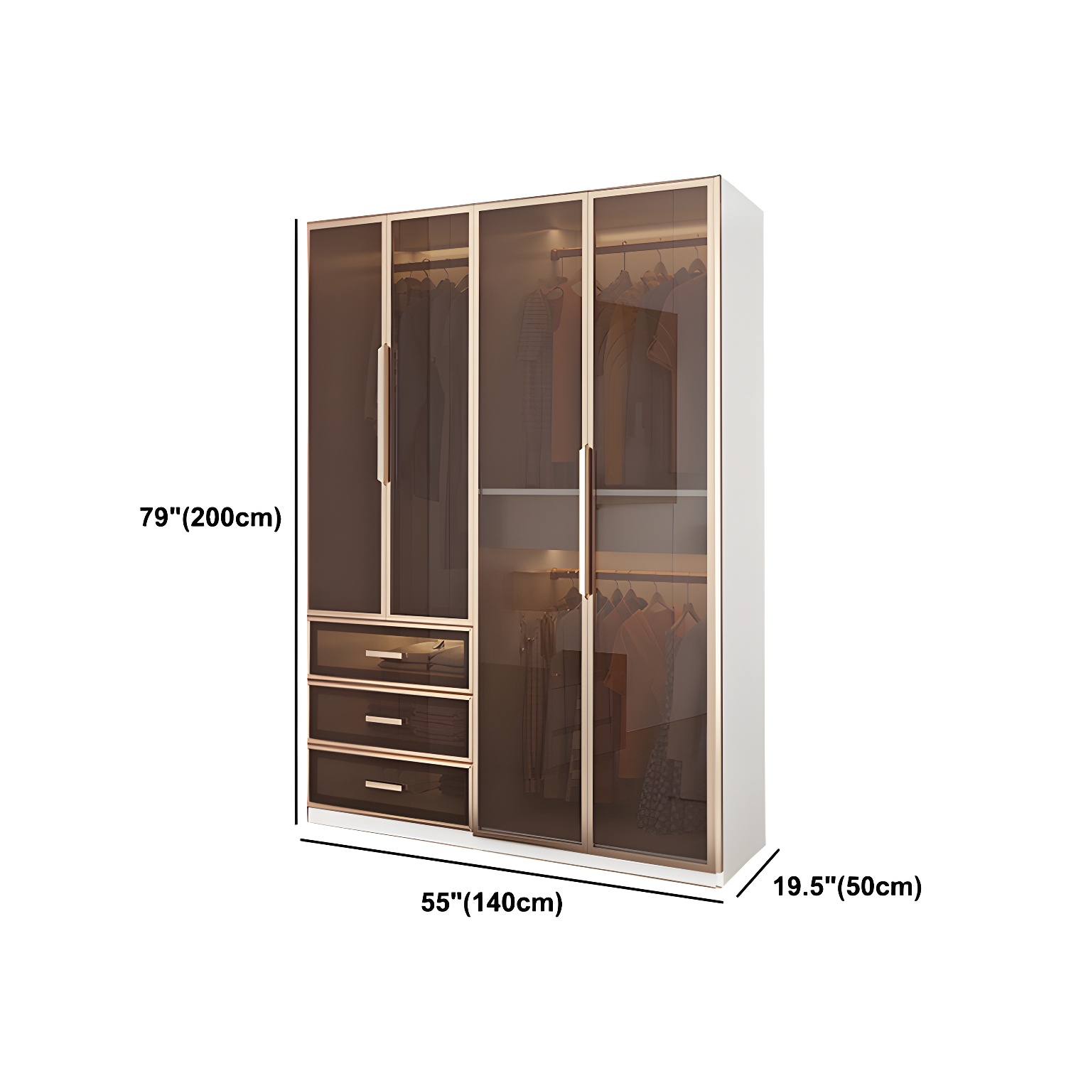 White Manufactured Wood Cabinet with Glass Door Modern Hinged Door Wardrobe for Home - image 10