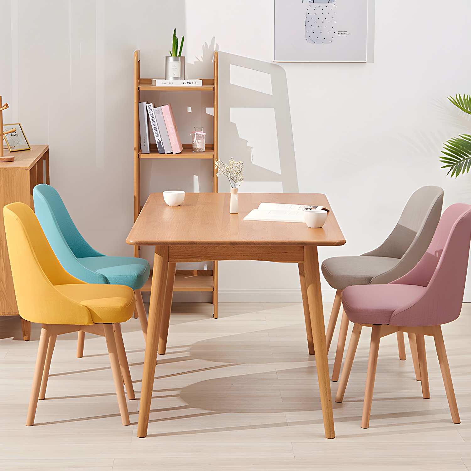 Upholstered Armless Dining Chairs Scandinavian Side Dining Chairs with Wood Legs - image 13
