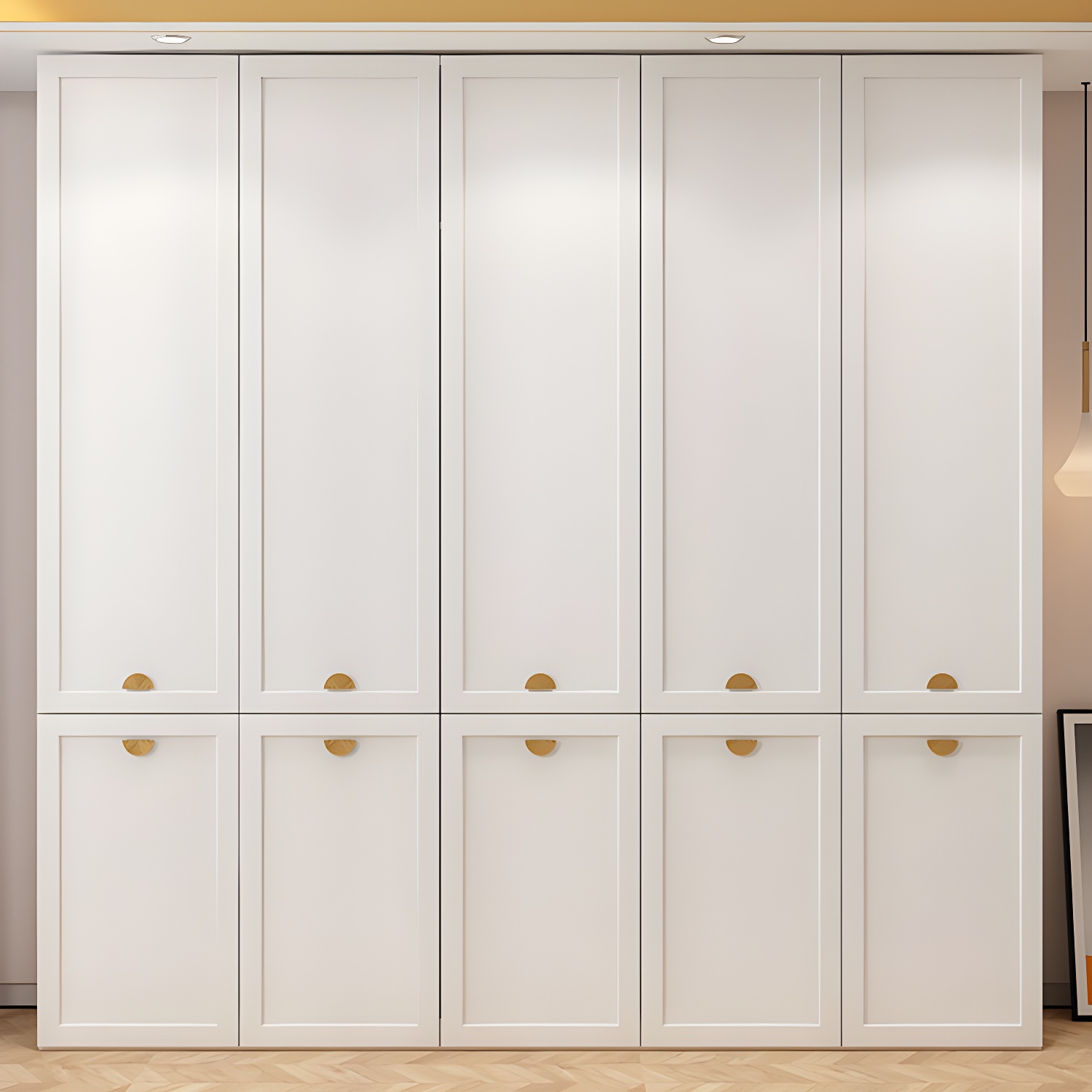Modern Solid Color Shelves Hinged Doors Cloth Rod Included Cabinet in Beige - image 3