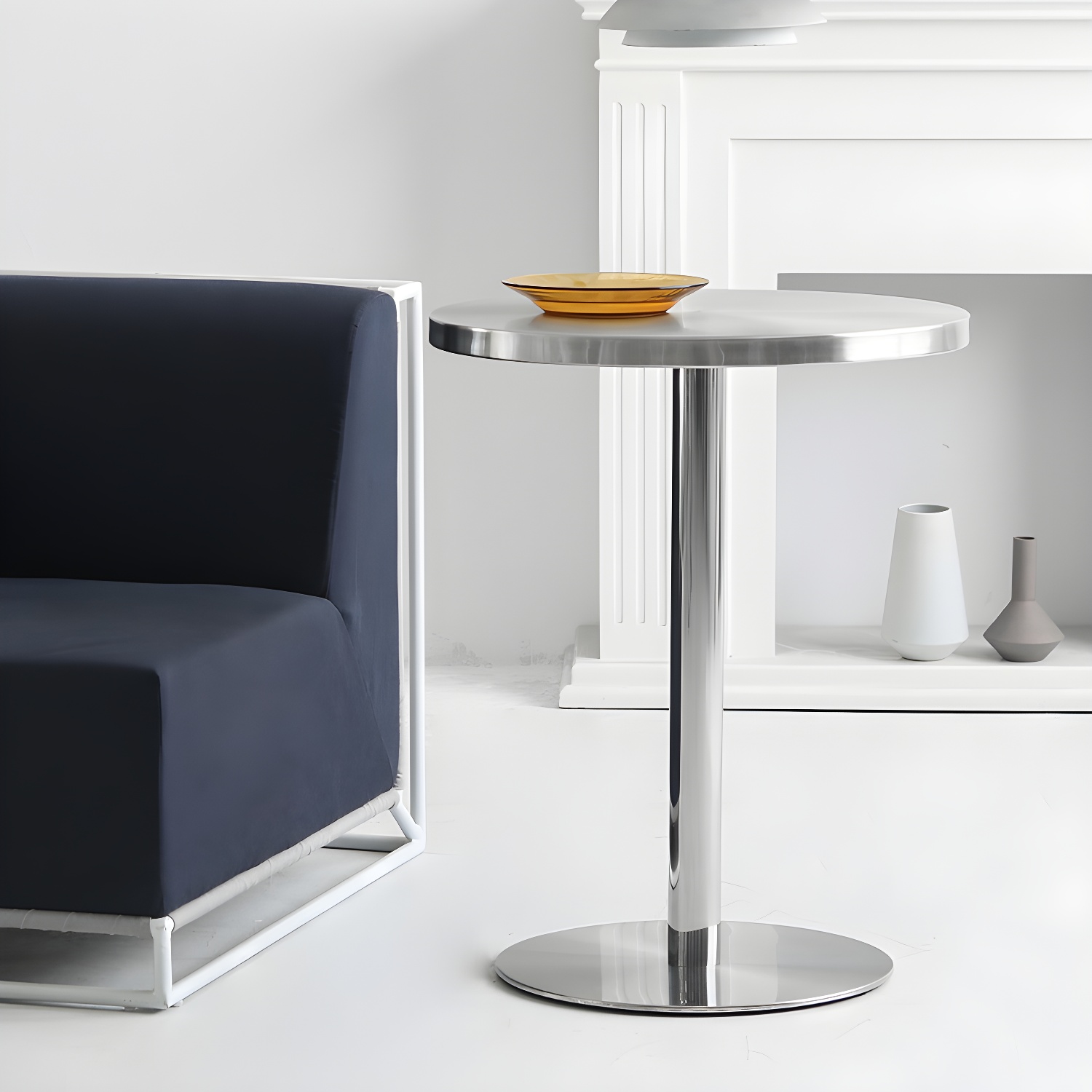 Industrial Dining Room Table Stainless Steel Table with Pedestal Table for Home Kitchen Dinner