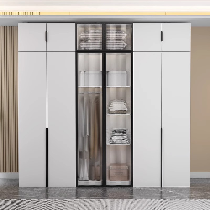 Chalk Modish Laminate Wardrobe Closet with Soft Close Door, Interior Shelves, and Clothing Rod
