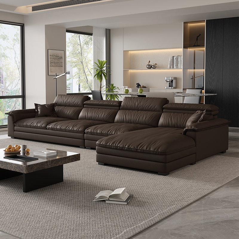 L-Shape Leather Sofa Recliner in White/Espresso/Beige with Right Hand Facing Orientation - image 4