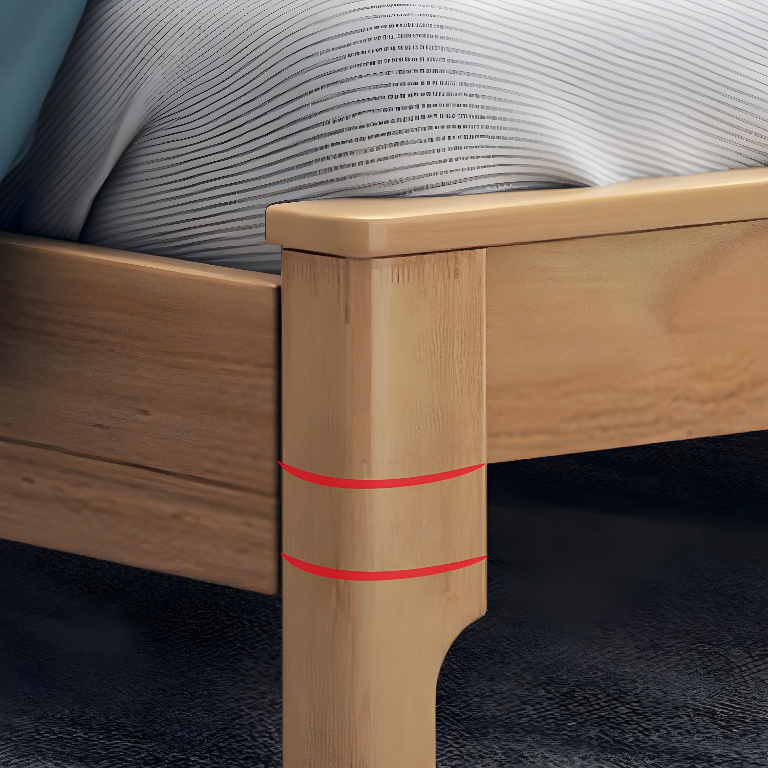 Scandinavian Solid Wood Bed with Rectangle Headboard and 4 Legs - image 9