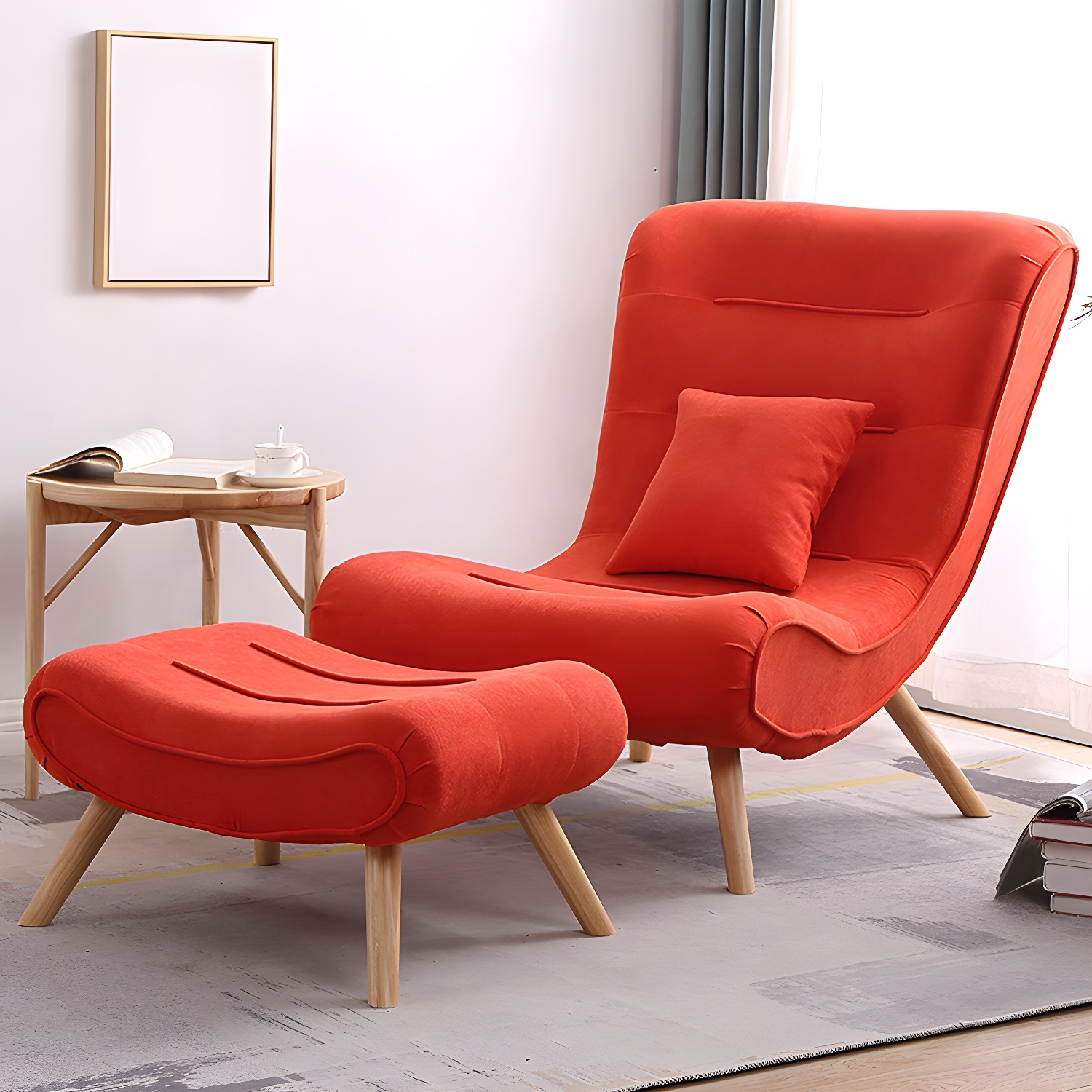 Modern Cushions Rocker Chair Solid Wood Frame Spindle Rocker Chair with Ottoman - image 9