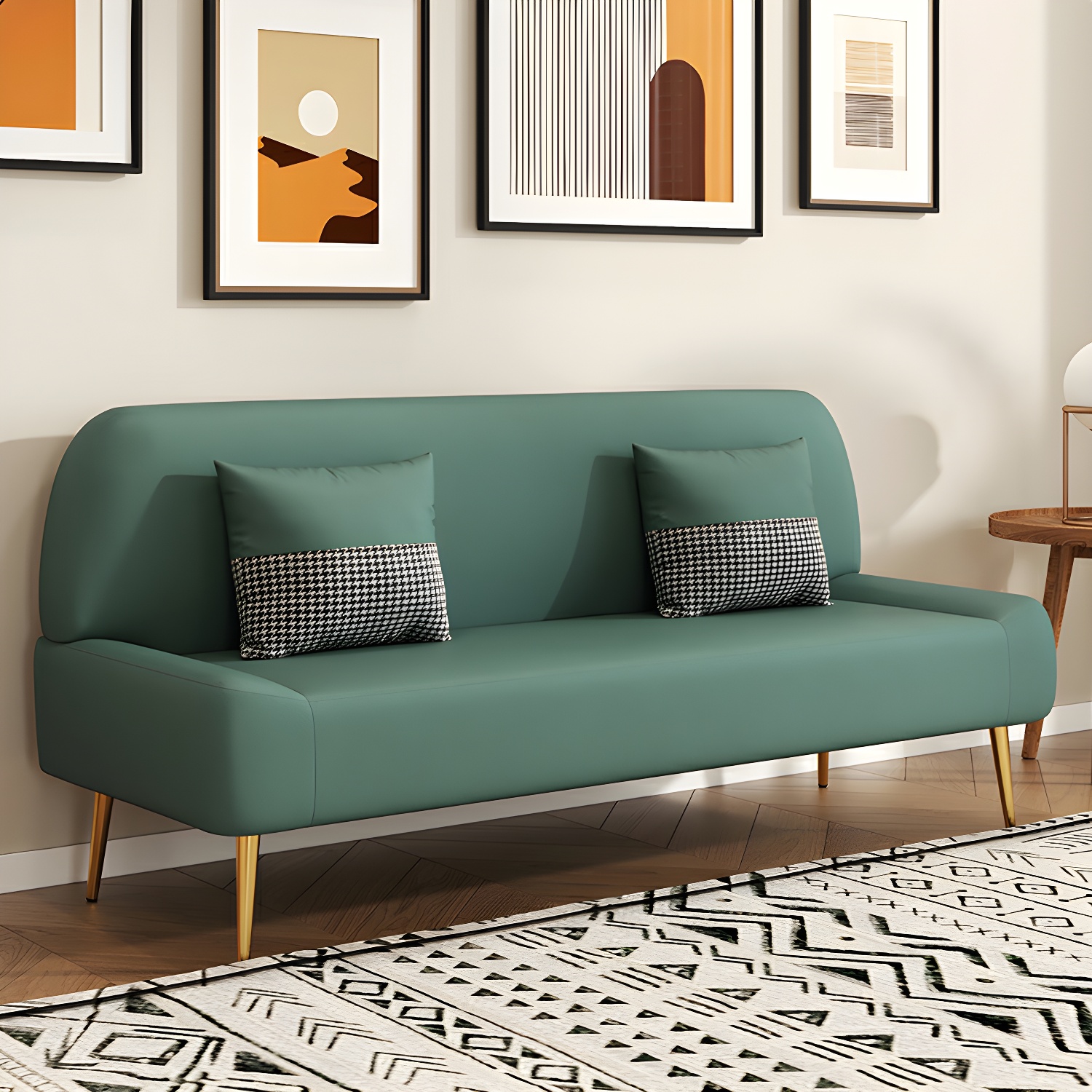 Scandinavian Faux Leather Small Size Sofa with Armless Design in Solid Color