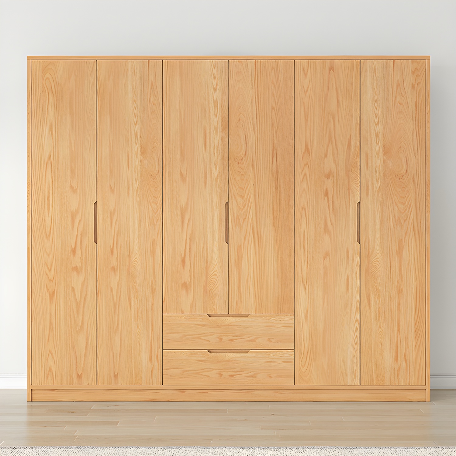Modern Natural Wood Wardrobe Armoire with Sliding Doors, Drawers, and Shelves - image 9