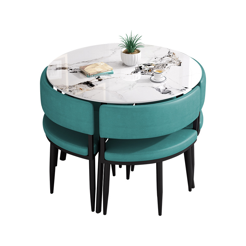 Circular Dining Table Set with a Slate Tabletop in White/Gray/Coal, Back and Cushion Chair for Dining Table for 4 in a Simple Style - image 22