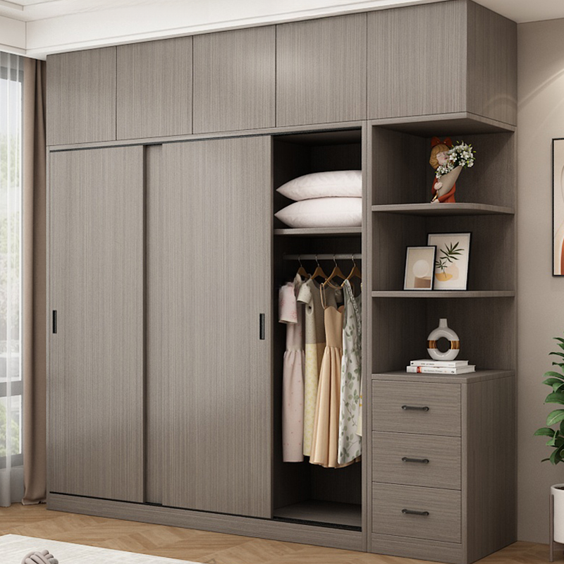 Dove Grey Minimalist Laminate Cabinet Armoire with 3-Drawer/4-Drawer, Soft Close Door, Interior Shelves, and Clothing Rod