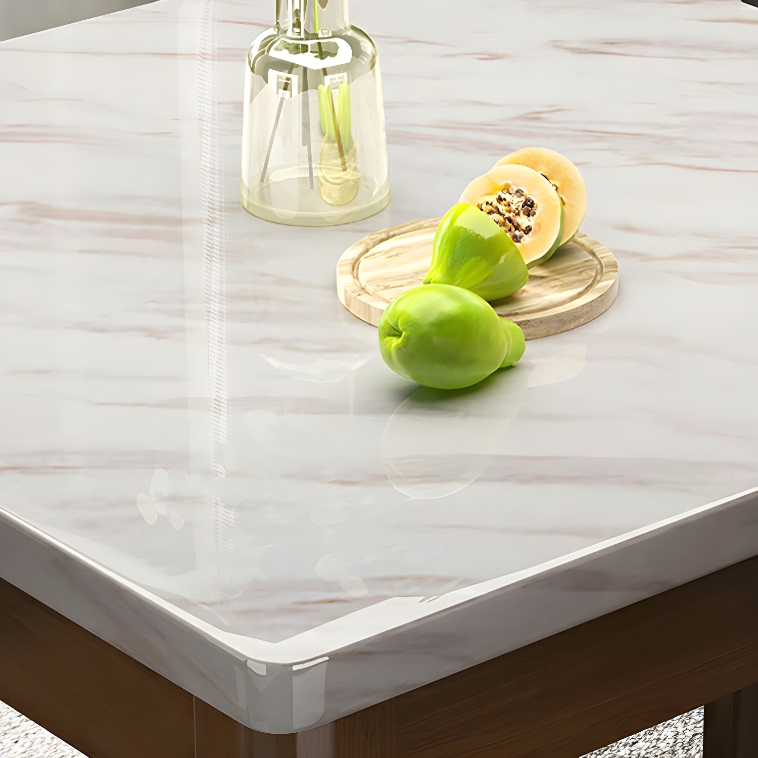Square Marble Dining Table Set 1/5 Pieces with Solid Wood Base for Kitchen - image 9