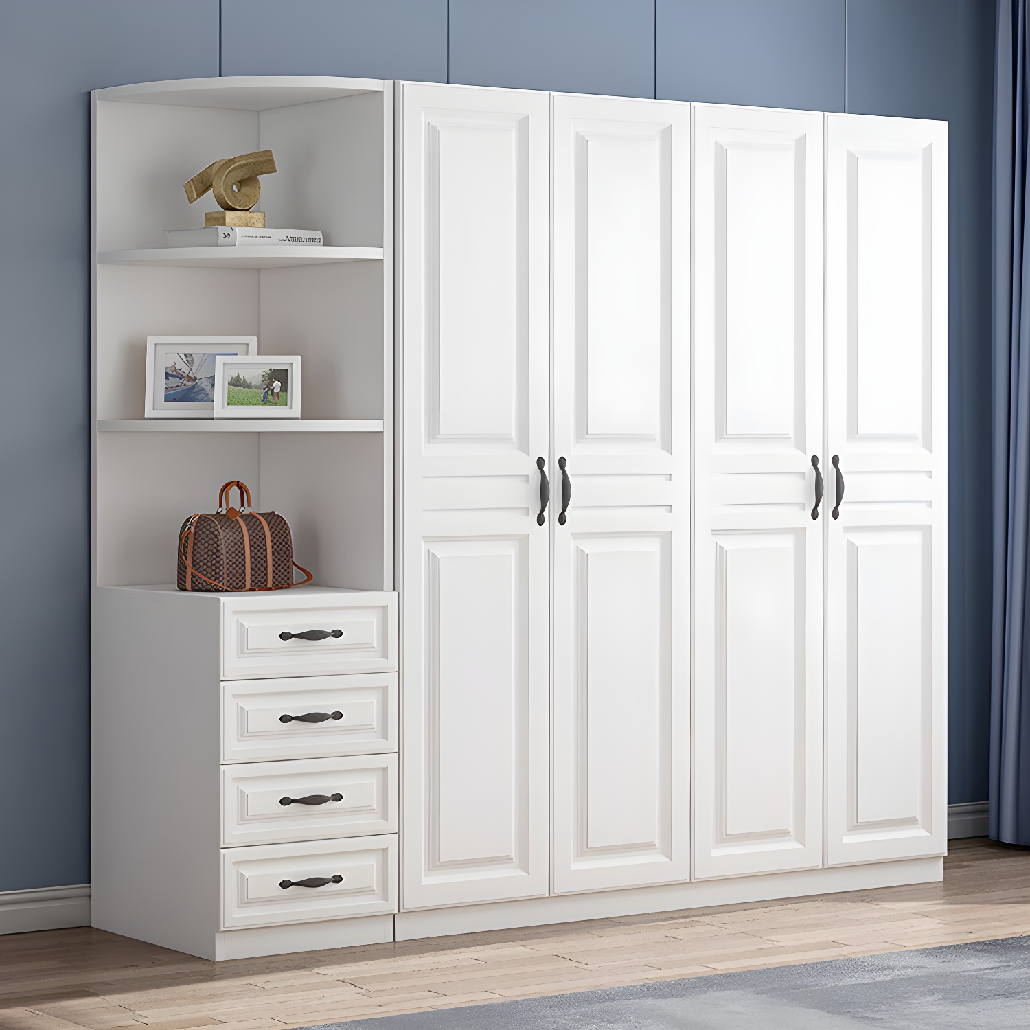 White Colour Wardrobe French Country Wooden Wardrobe Closet for Bedroom - image 13