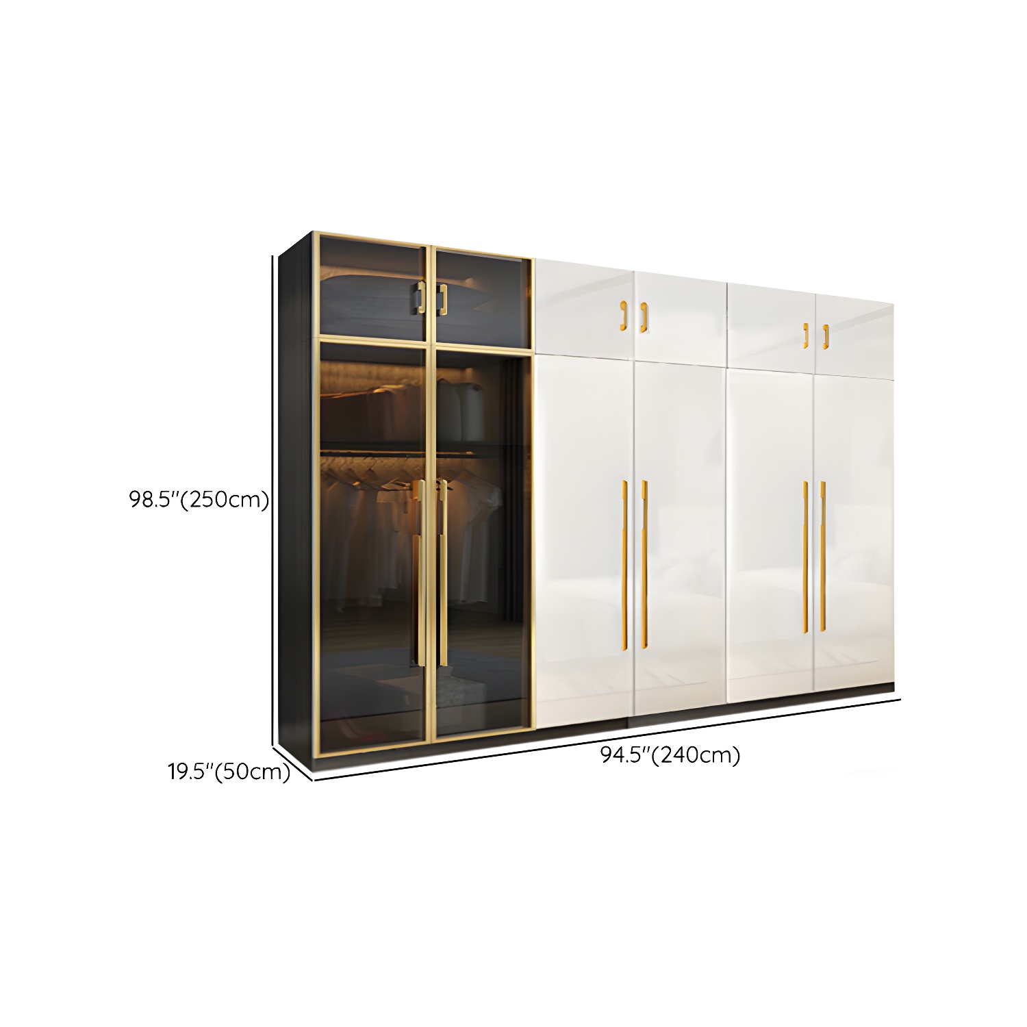 Modern Tempered Glass Doors Wardrobe Wood Frame Wardrobe without Light - image 26