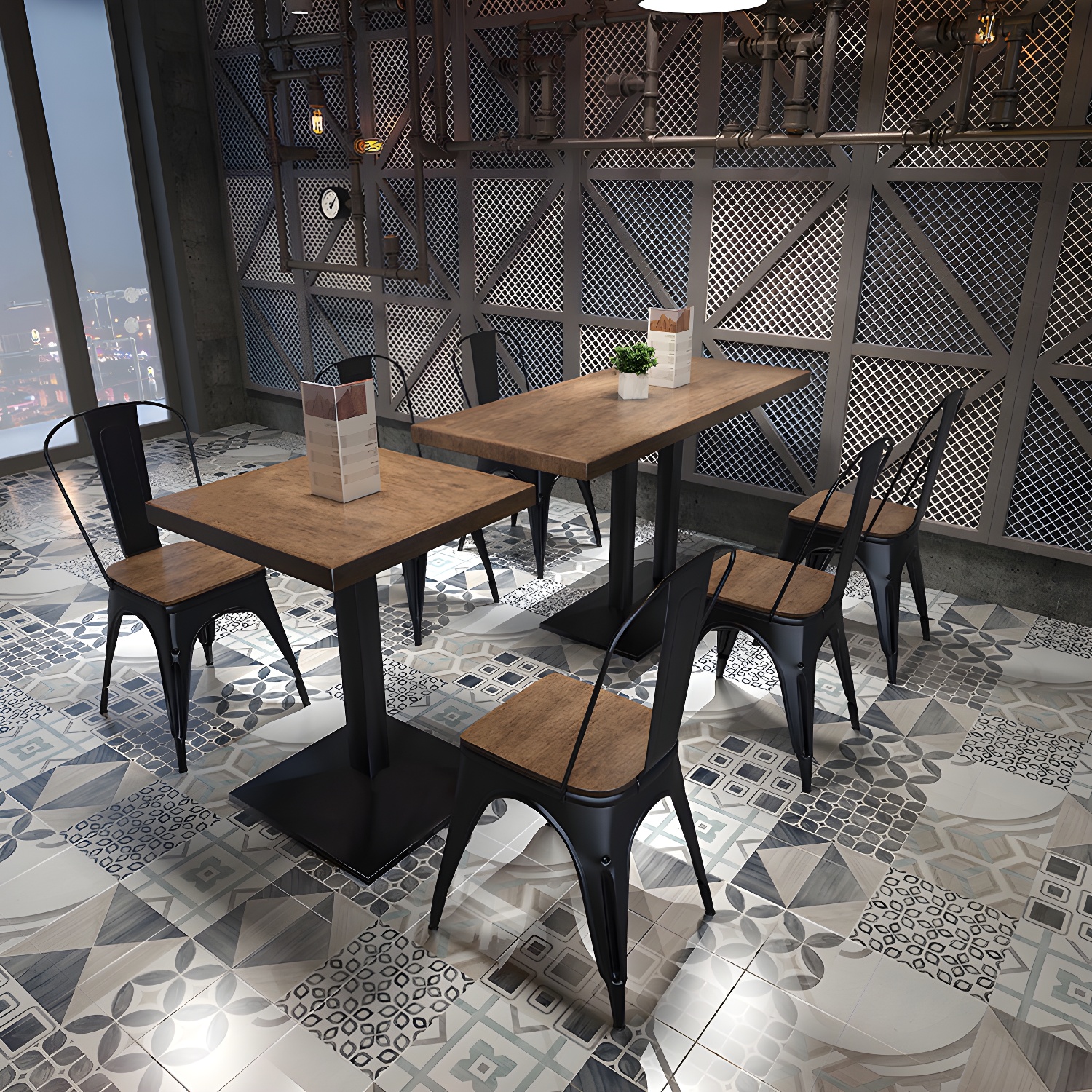 Metal Industrial Pedestal Dining Table Wood Top Table for Kitchen and Dining Room - image 4