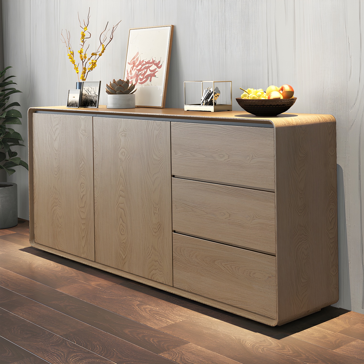 Modern Wood Buffet Sideboard Cabinet with 2 Doors and 3 Drawers - image 9