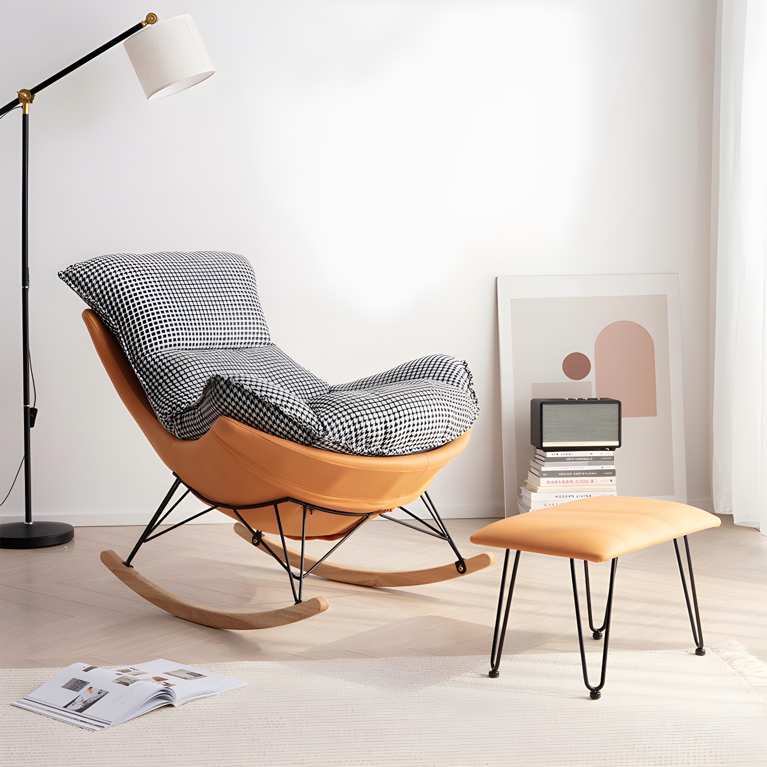 Modern Rocking Chair with Ottomans - Metal Frame, Removable Cushions, and Armless Design - image 12