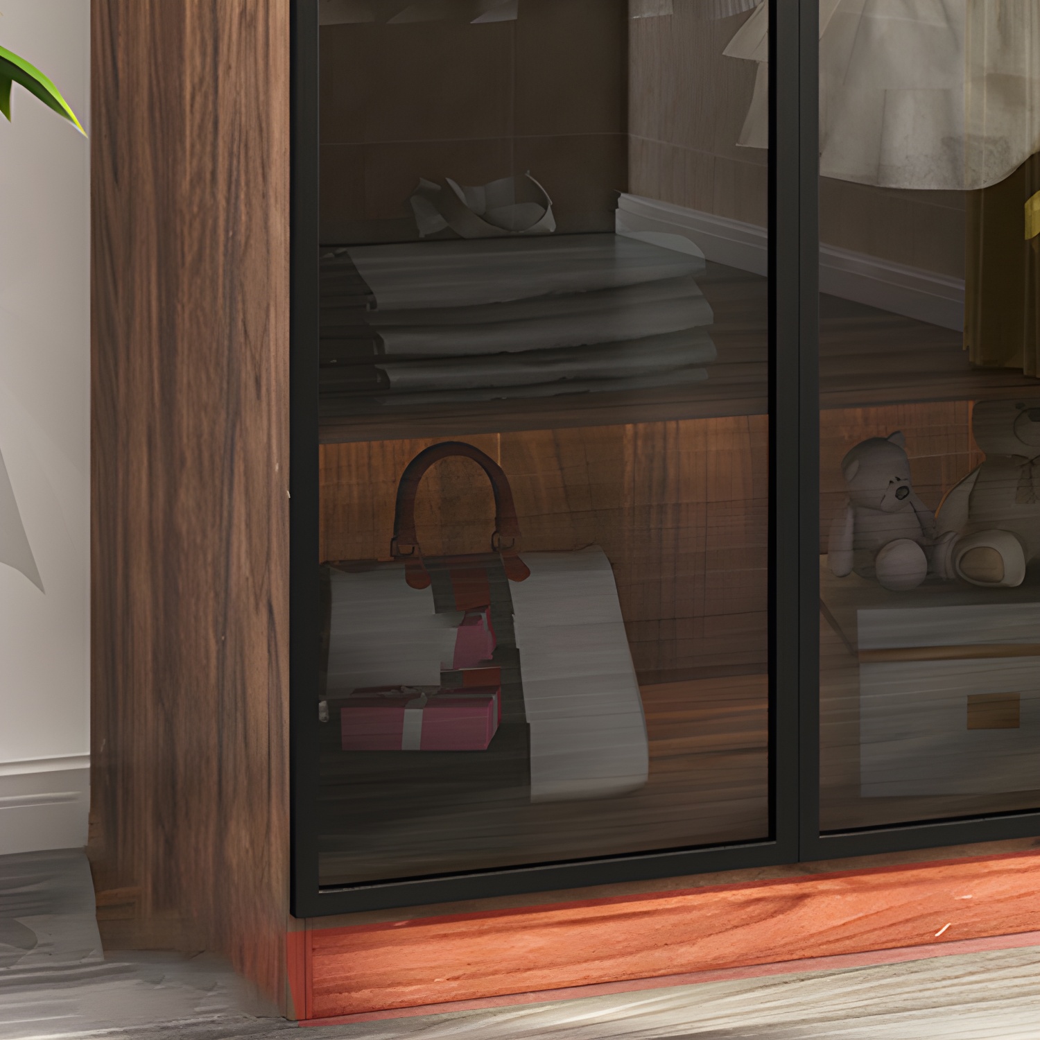 Modern Freestanding Wardrobe Armoire Tempered Glass Doors Wardrobe with Shelves - image 8