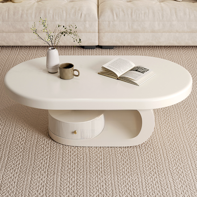 Minimalist Oval Wooden Coffee Table with 1 Shelf and White Top - image 4