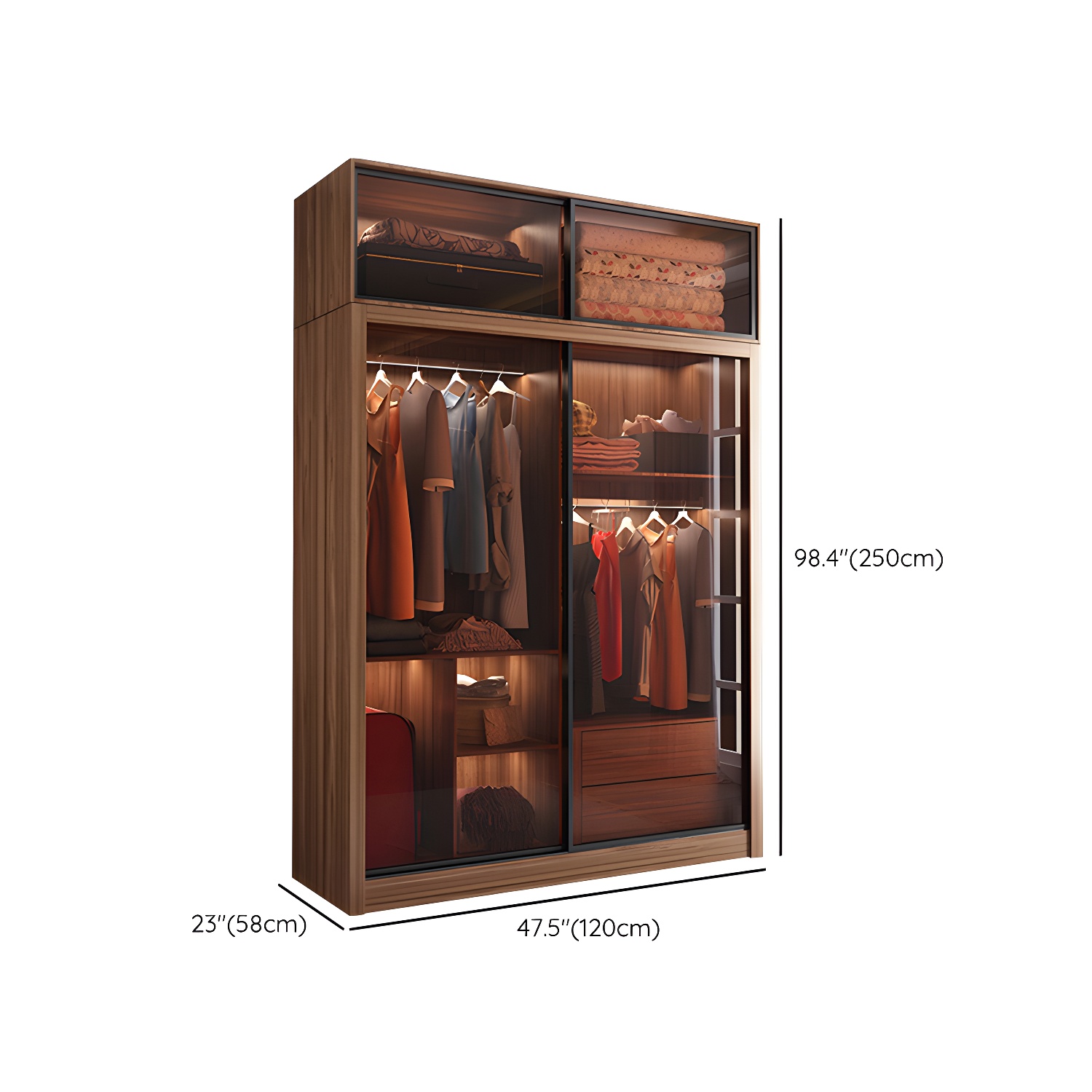 Bedroom Sliding Door Wardrobe Modern Brown Cabinet with Glass Doors - image 17