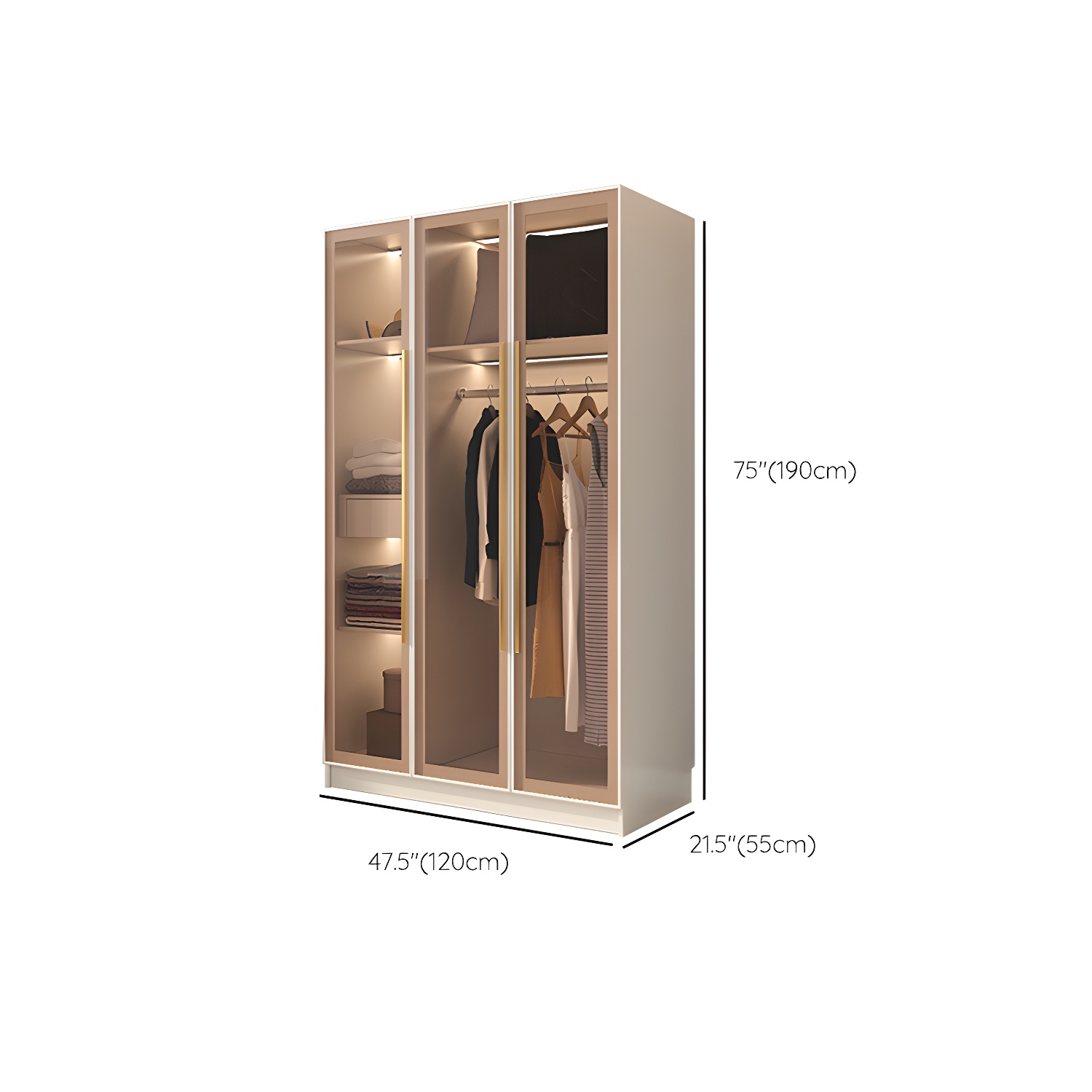 Glass and Wood Wardrobe Cabinet with Shelves Modern Wardrobe Closet - image 11