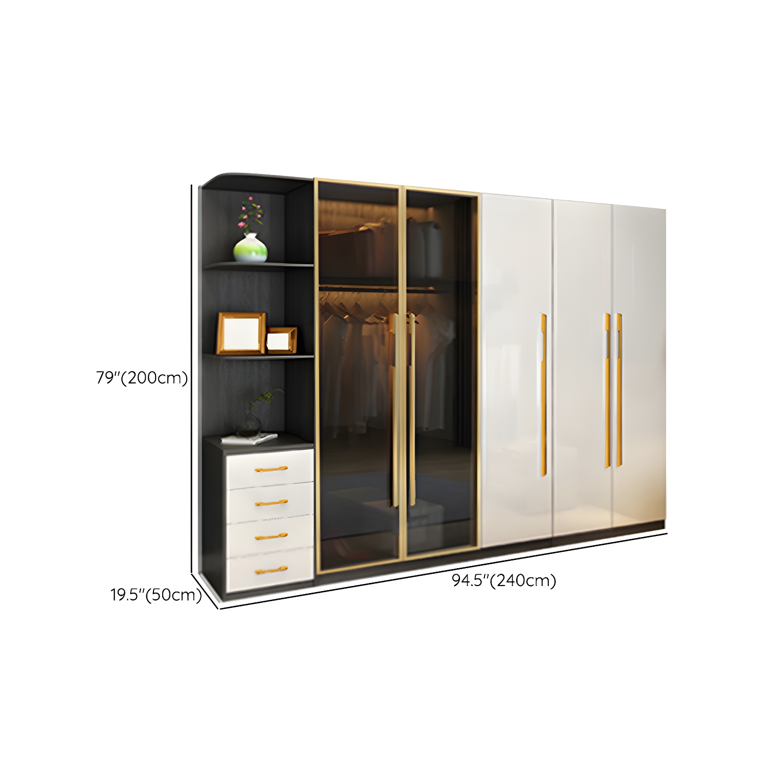 Modern Tempered Glass Doors Wardrobe Wood Frame Wardrobe without Light - image 20