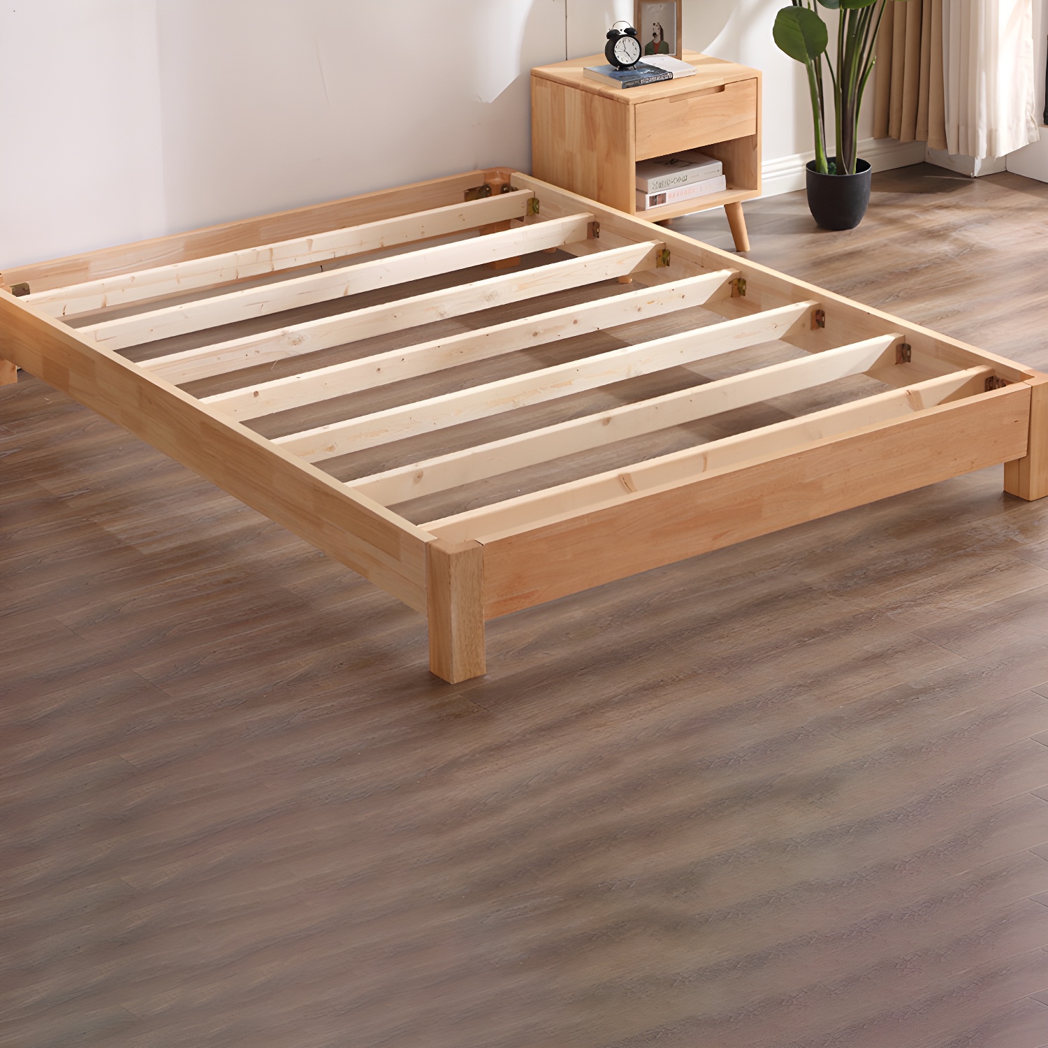 Solid Wood Standard Bed Contemporary Rubberwood Platform Bed with Legs - image 17