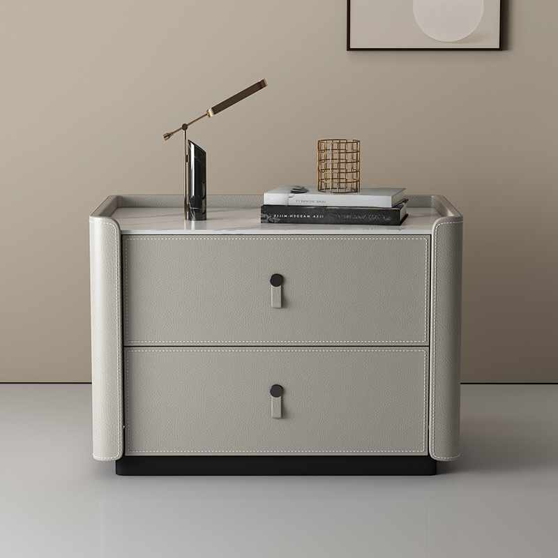 Modish 2 Tiers Drawer Storage Bedside Table with Stone Countertop