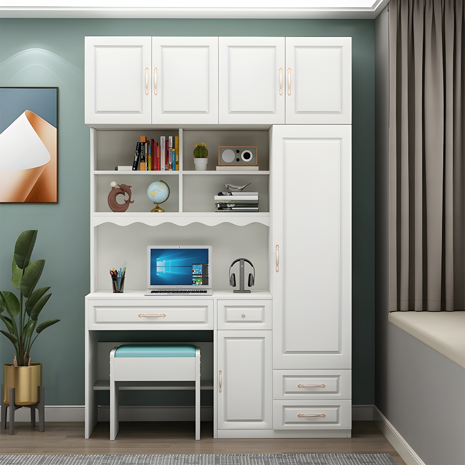 Modern White Wardrobe Armoire with Drawers & Clothing Rod Included - image 4