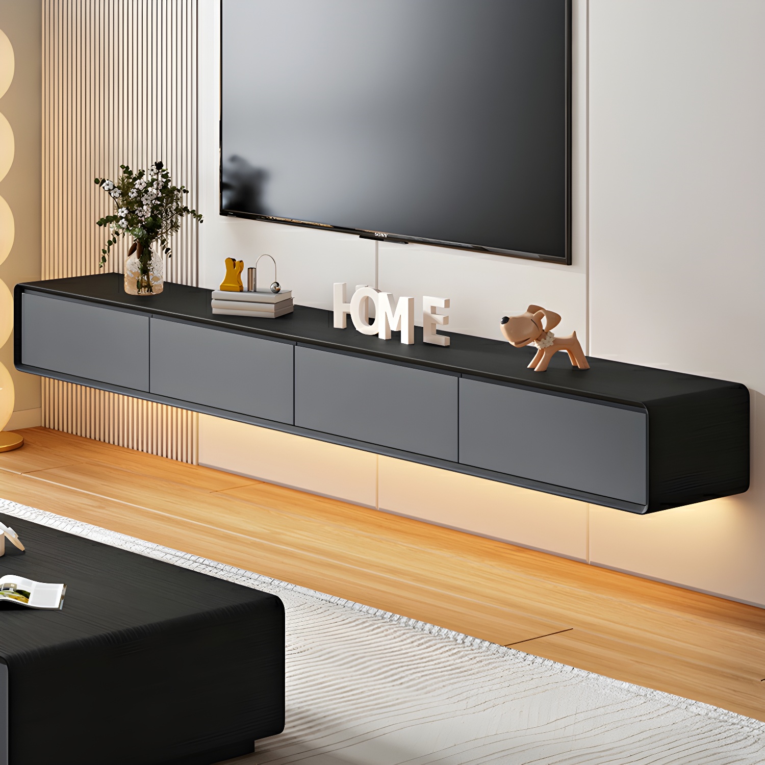 Modern Floating 2-Drawer TV Cabinet with Cable Management for Living Room