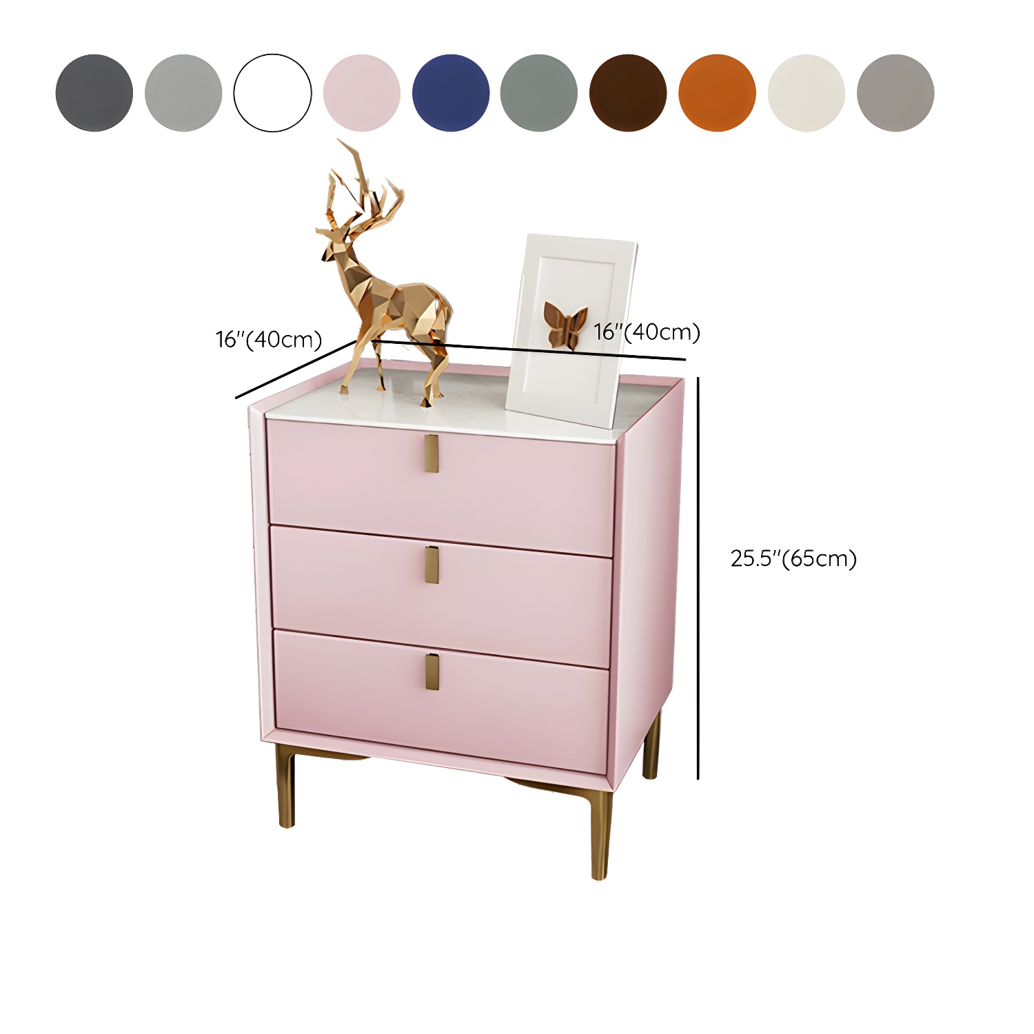 Glam Style Sintered Stone Top 3-Drawer Nightstand with Legs for Bedroom - image 17