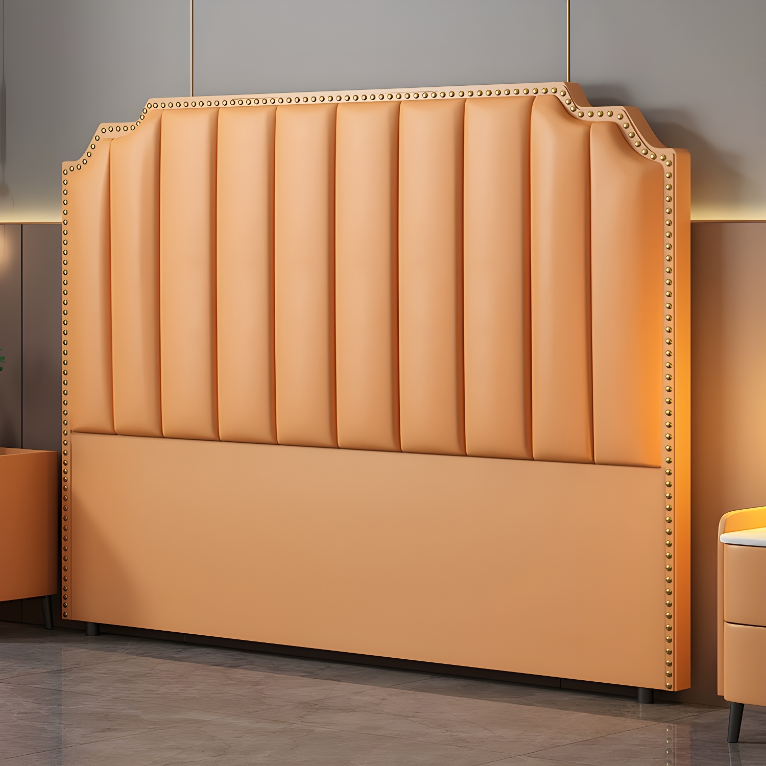 Modern Wood Panel Headboard Upholstered Sponge Fully in Lavish Gray Colors with Elegant Legs - image 6
