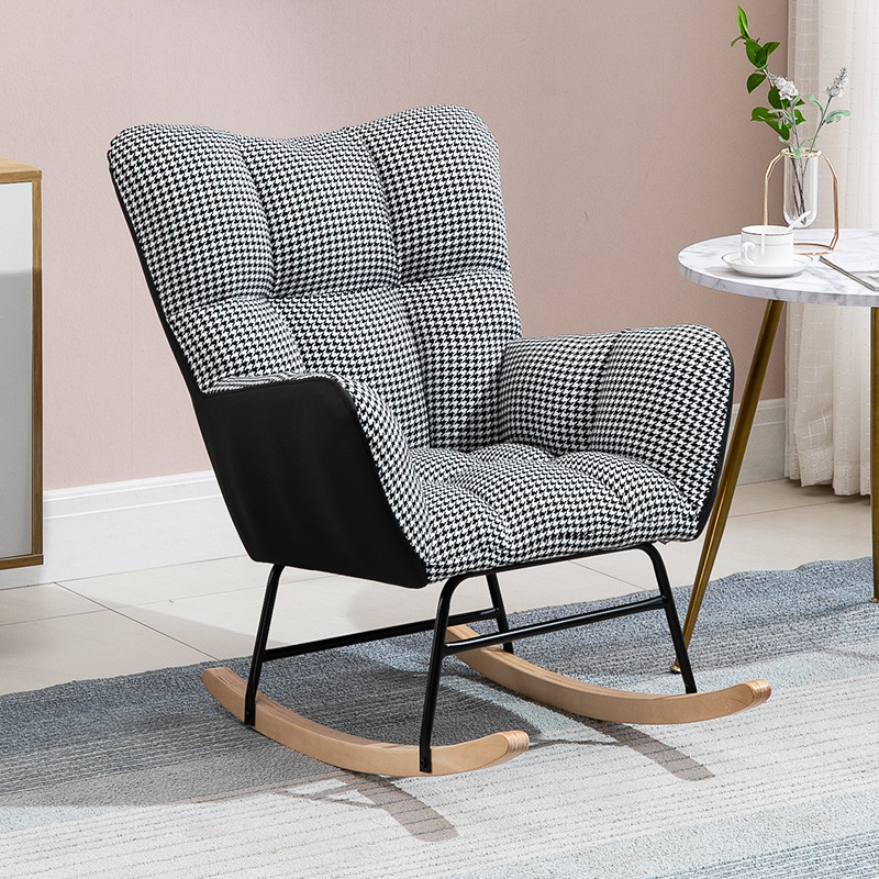 Contemporary Alloy Cushioned Living Room Rocking Chair 2 Piece Set with Footstool & Recessed Arm