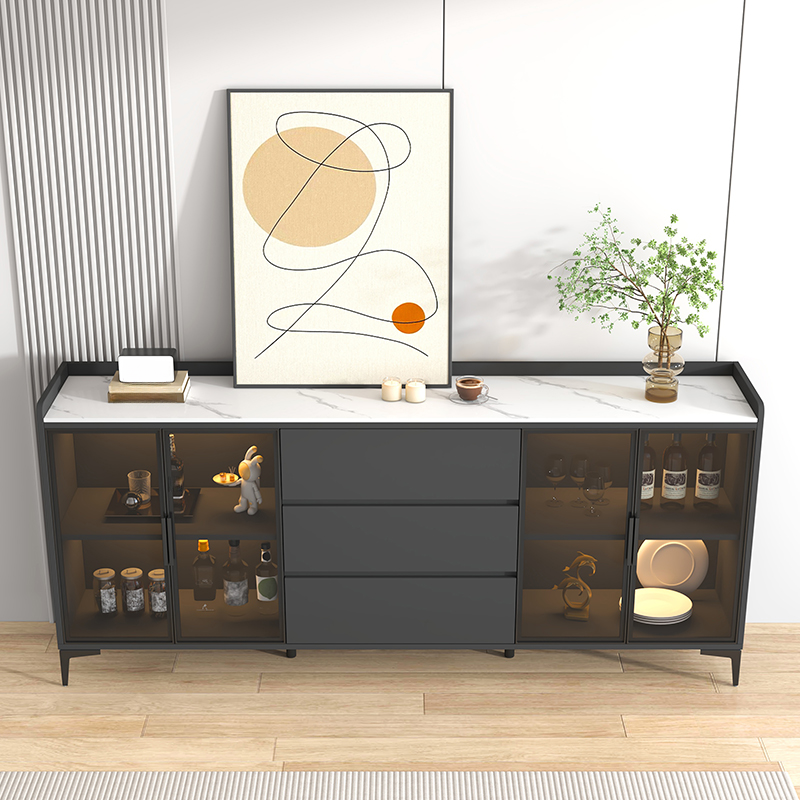 Ground Buffet Table/Server with Stone Countertop, Glass Doors, and Flexible Shelf Storage Compartment - image 6