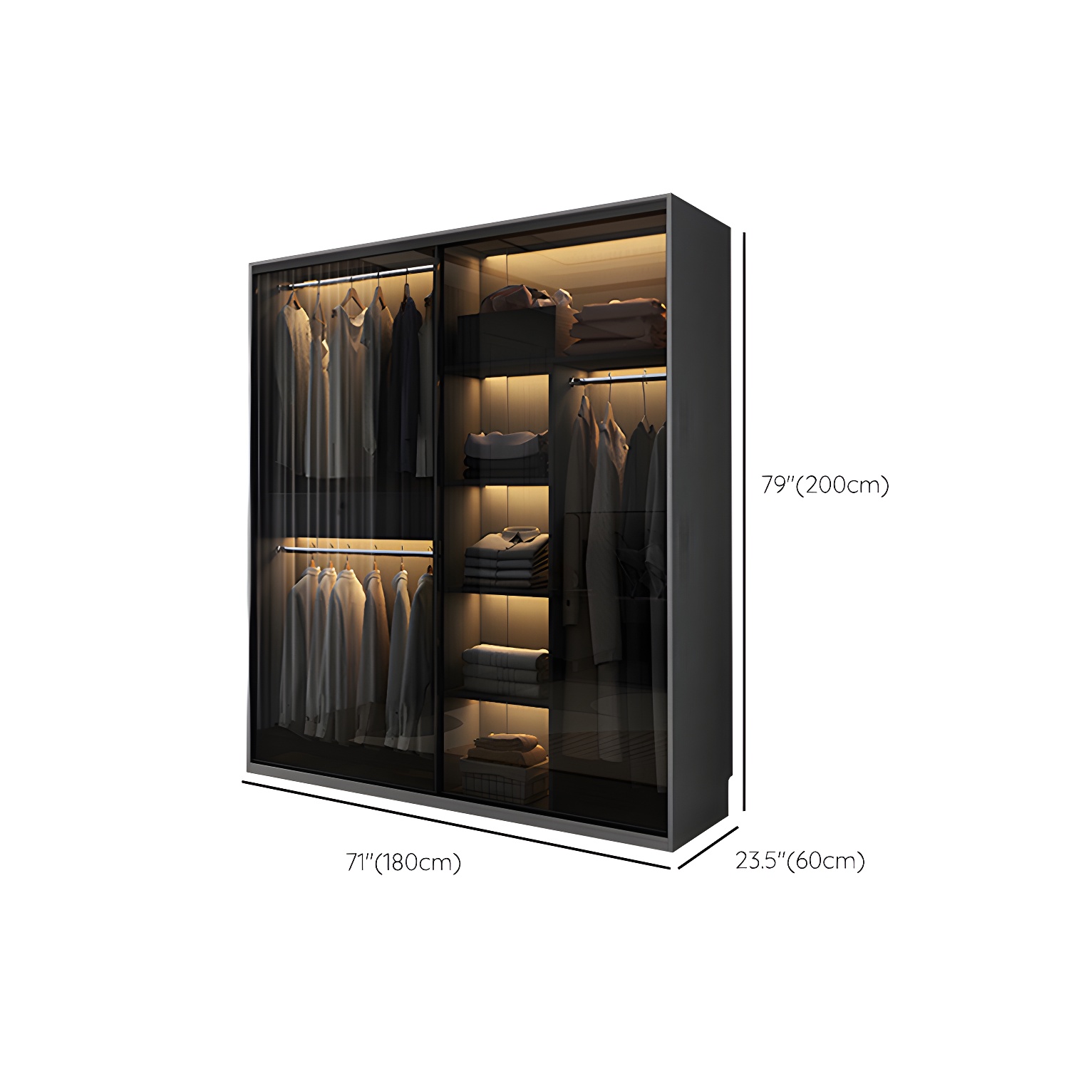 Modern Style Glass Wardrobe Black Colour Wardrobe Closet with Sliding Door - image 11