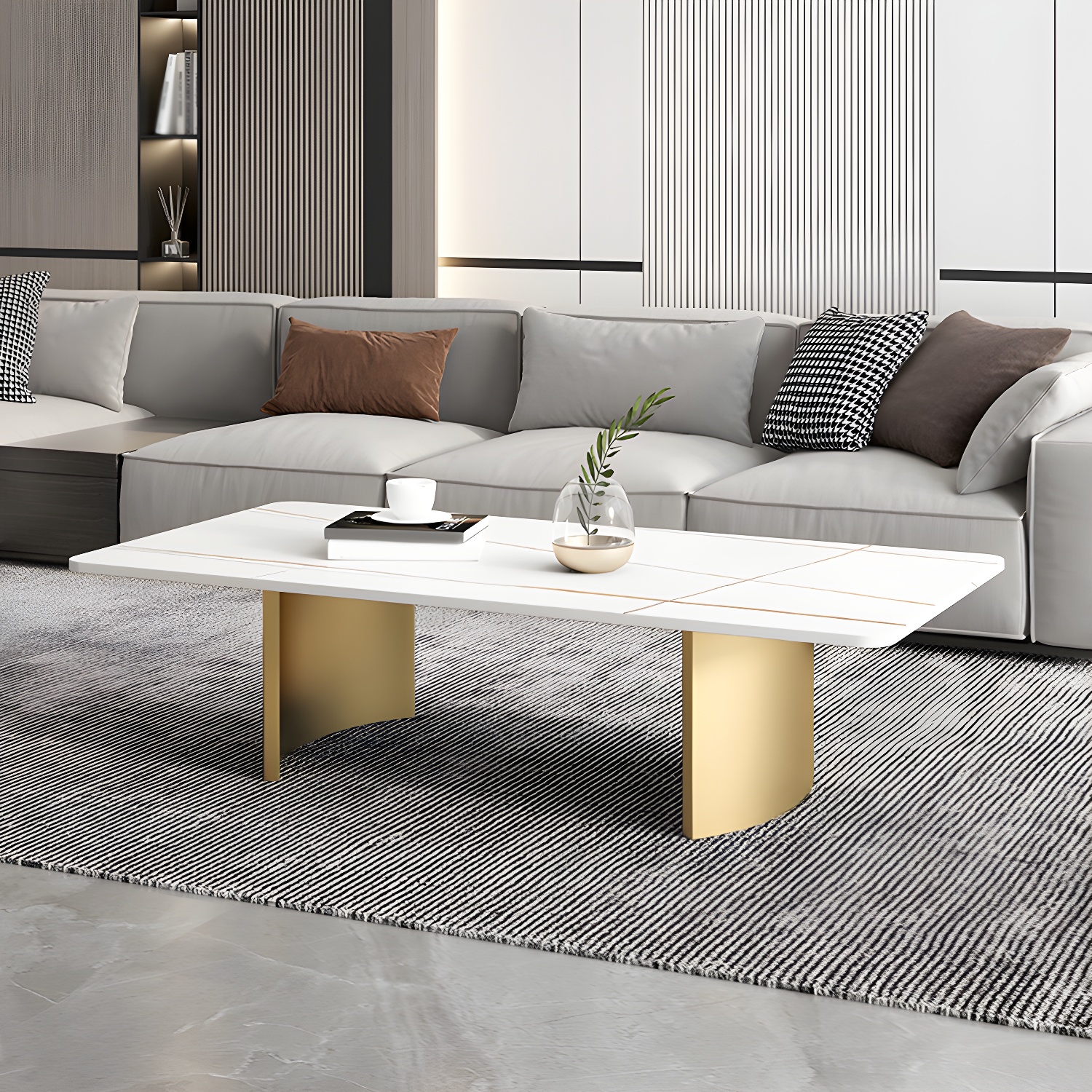 Glam 15.7" H Rectangle Slate Coffee Table Steel 2 Legs Cocktail Table - image 5