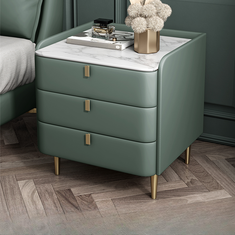 Art Deco 3 Tiers Drawer Storage Bedside Table with Stone Countertop - image 6