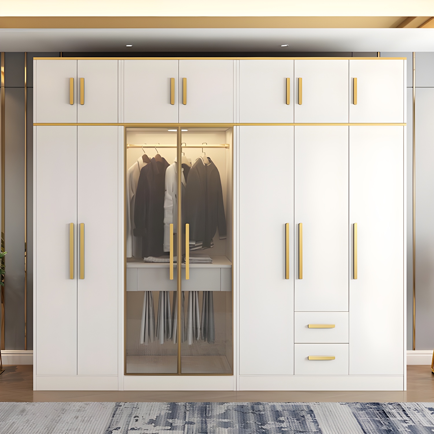 Contemporary Style Wardrobe Wooden Wardrobe Closet with Drawer - image 3