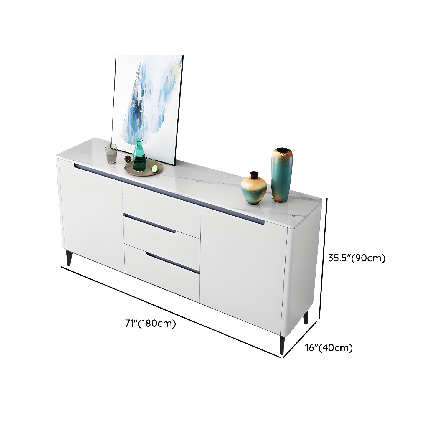 Modern Antique Finish Credenza 3 Drawer Sintered Stone Sideboard Cabinet - image 13