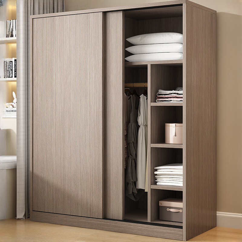 Sleek Natural Finish Modern Wooden Standalone Wardrobe Closet with Soft Close Features and Hanging Rod
