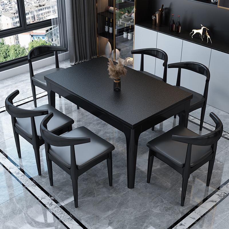 Scandinavian Rectangular Sintered Stone Dining Table Set with Four Legs Fixed Table for 4/2 People in Ink/Chalk