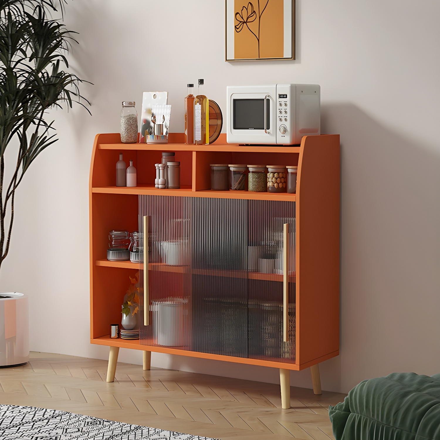 Scandinavian Wood Sideboard Credenza with Acrylic Doors and Cabinet Storage - image 5