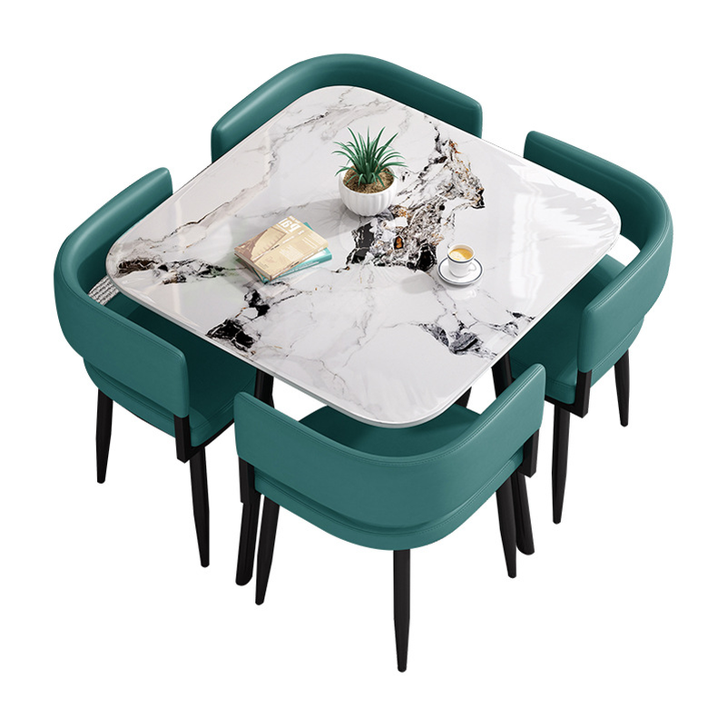 Circular Dining Table Set with a Slate Tabletop in White/Gray/Coal, Back and Cushion Chair for Dining Table for 4 in a Simple Style - image 37