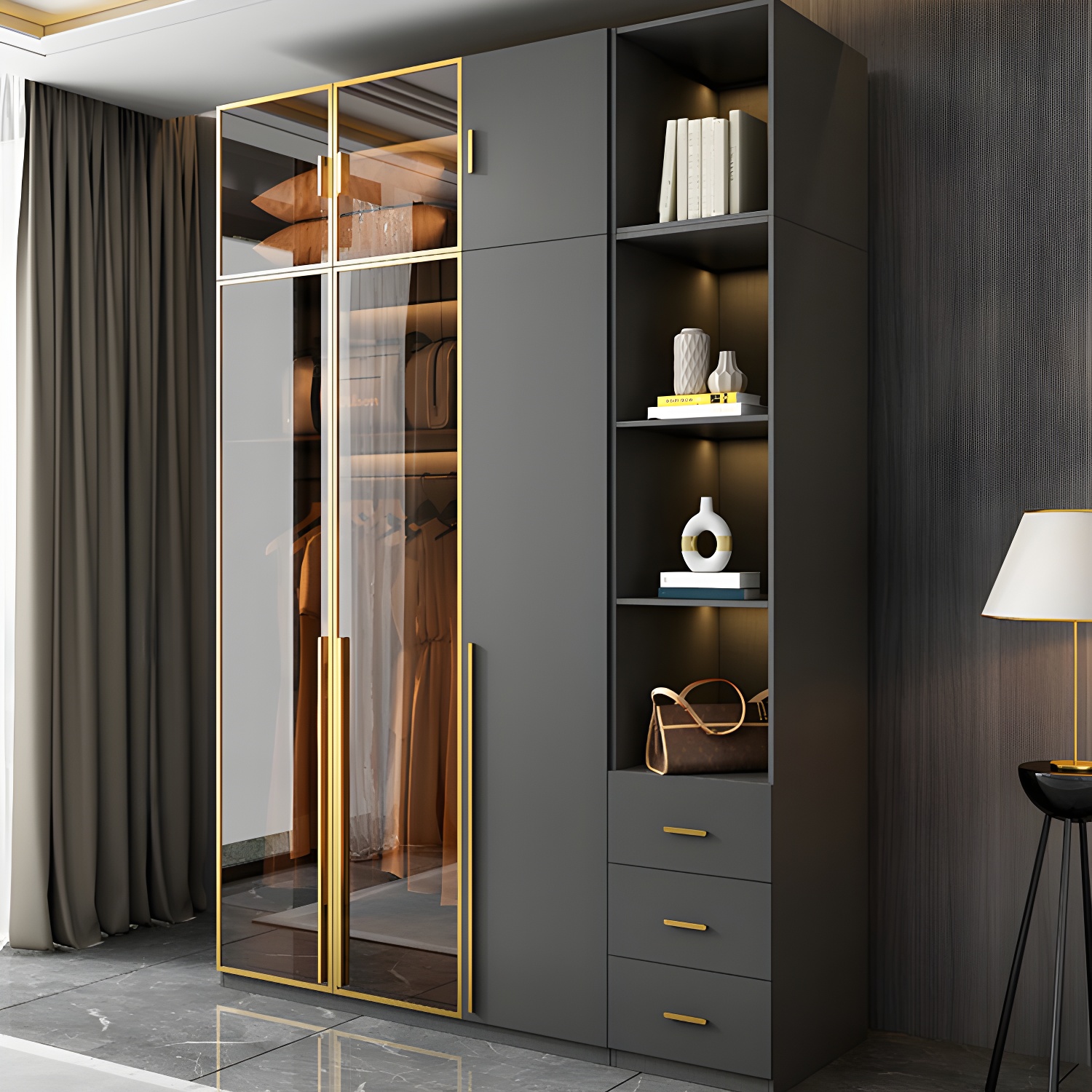 Modern Glass Wardrobe Wardrobe Armoire Wardrobe Cabinet for Home