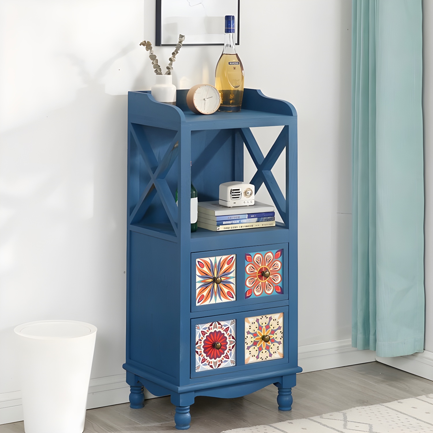 Rustic Farmhouse Wood Server - Compact Sideboard with Drawers and Open Storage
