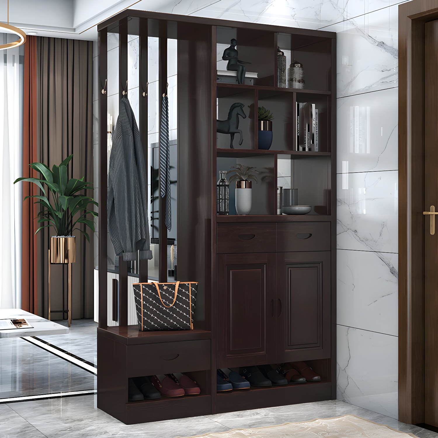 Solid Wood Modern Accent Cabinet with Doors and Drawers for Living Room - image 3