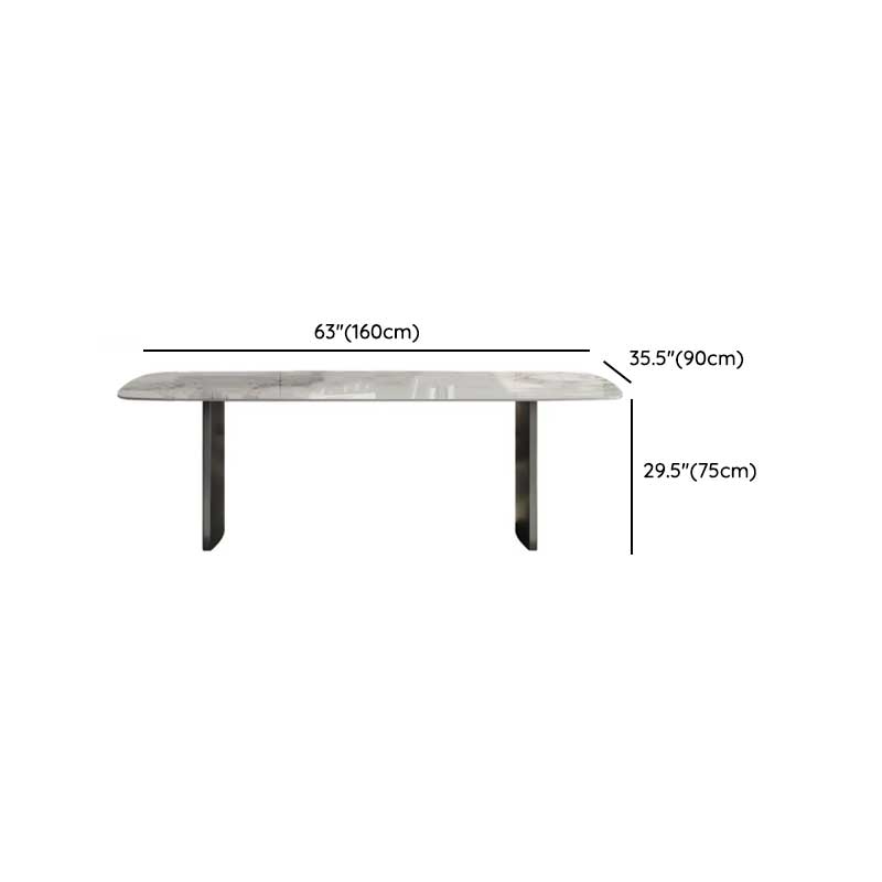 Retro Slate Dining Table Set with Dual-base, Upholstered Chairs, Back, and White Top - image 8