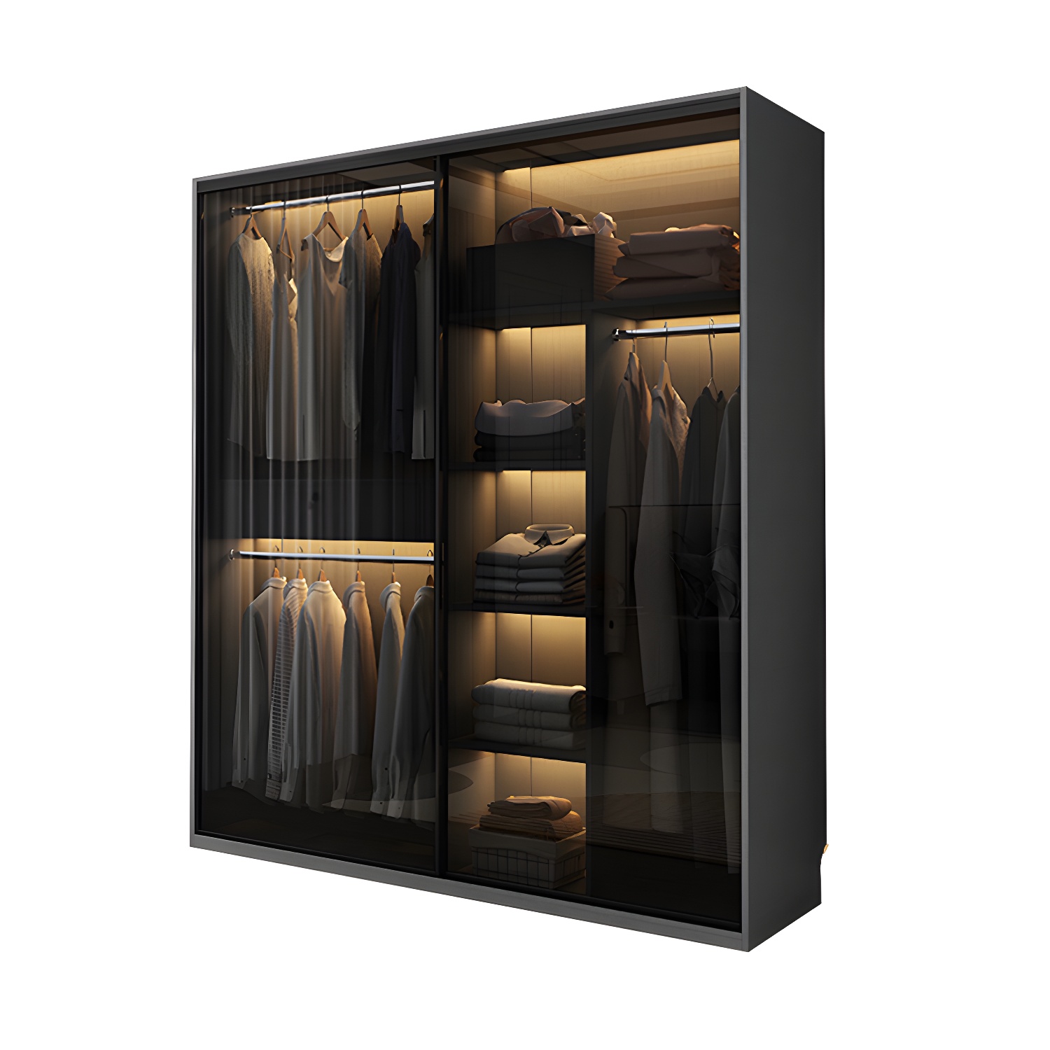 Modern Style Glass Wardrobe 1-Drawer Bedroom Wardrobe Closet - image 5