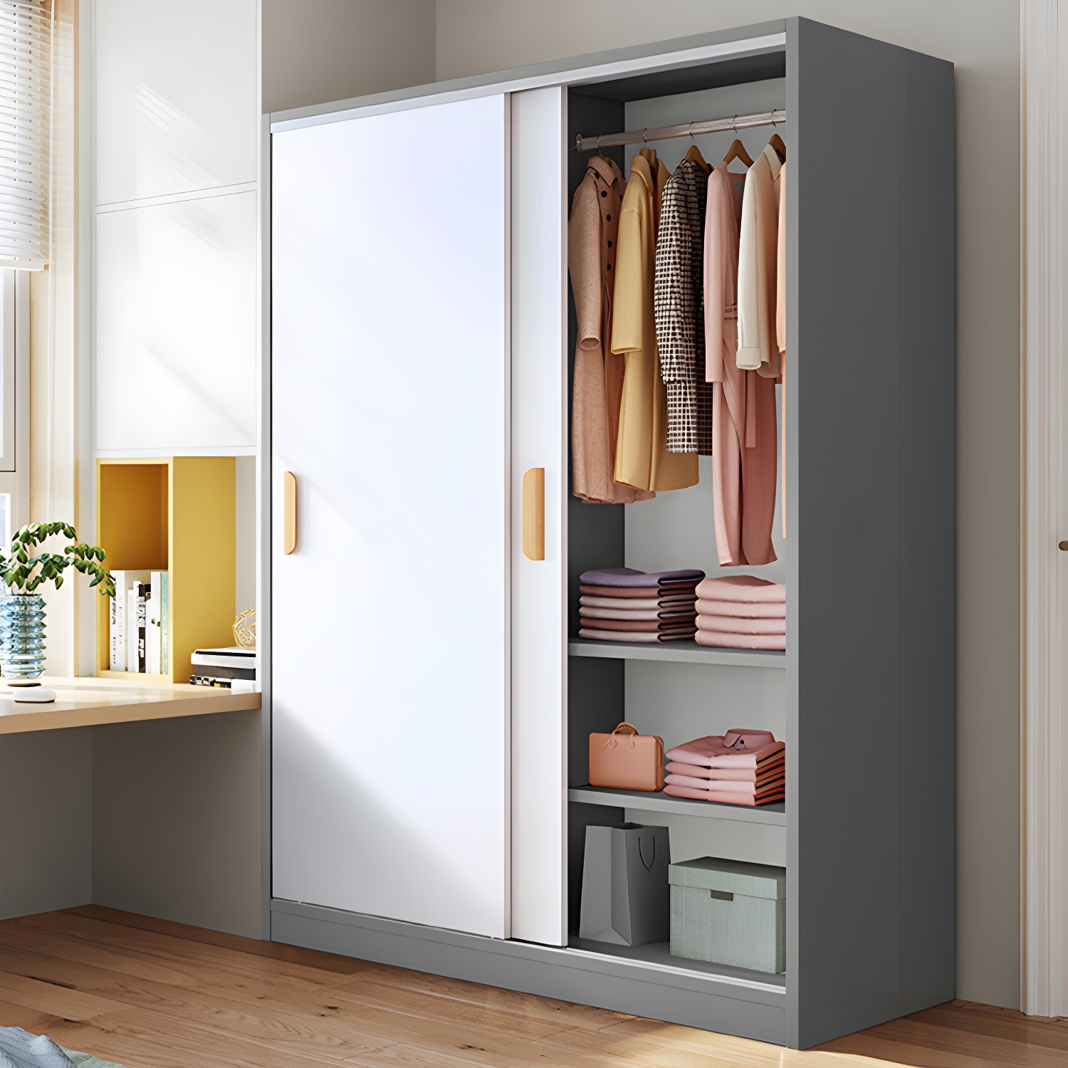 Modern Wood Wardrobe Armoire with Sliding Doors and Shelves Included - image 15